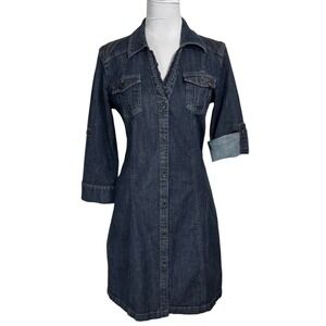 DKNY Jeans Tailored‎ Denim Shirt Dress Size M Button Front Western Utility Y2K